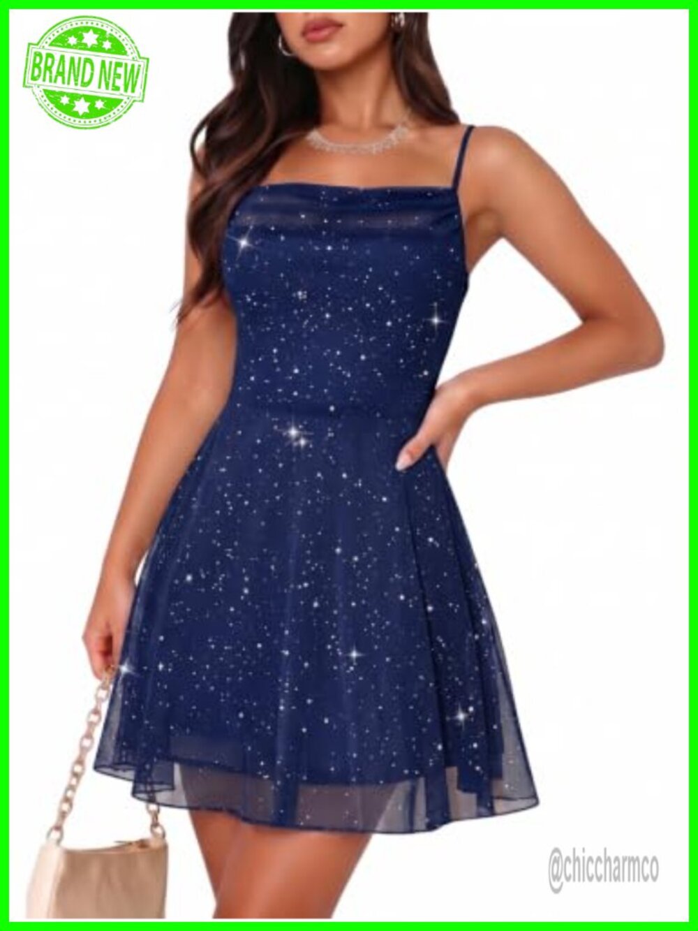 Women's Sequin Cowl Neck A-Line Dress with Adjustable Spaghetti Straps